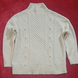 J. Crew Cozy Ivory Swingy Cable Knit Mock Neck Sweater - Size Medium